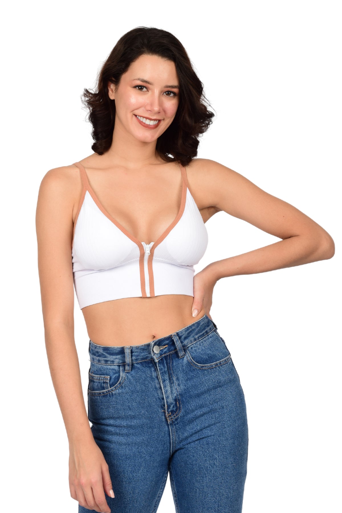 Bare Dezire Front Zip lightly Padded Cami Top Bra for Women