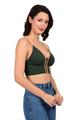 Bare Dezire Front Zip lightly Padded Cami Top Bra for Women