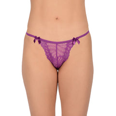 Bare Dezire Women’s Thong Panty, Thong for Women for Sexy Night, Fabric Made of Lace and Spandex, Easy to Wash and Wear Sexy Bikini Thongs for Women, Purple.