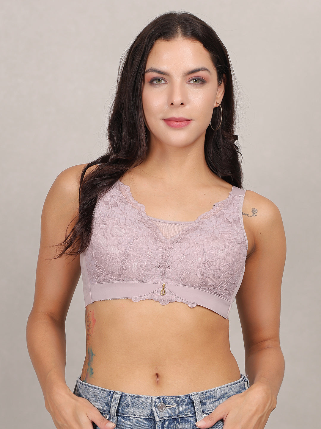 Full Coverage Wirefree Padded Lace Bra For Women