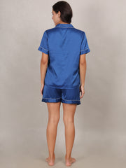 Women Solid Satin nighitwear Short Sleeve Shirt & Shorts Set for Women Lounge wear Nightsuit