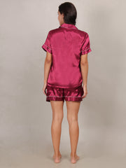 Women Solid Satin nighitwear Short Sleeve Shirt & Shorts Set for Women Lounge wear Nightsuit