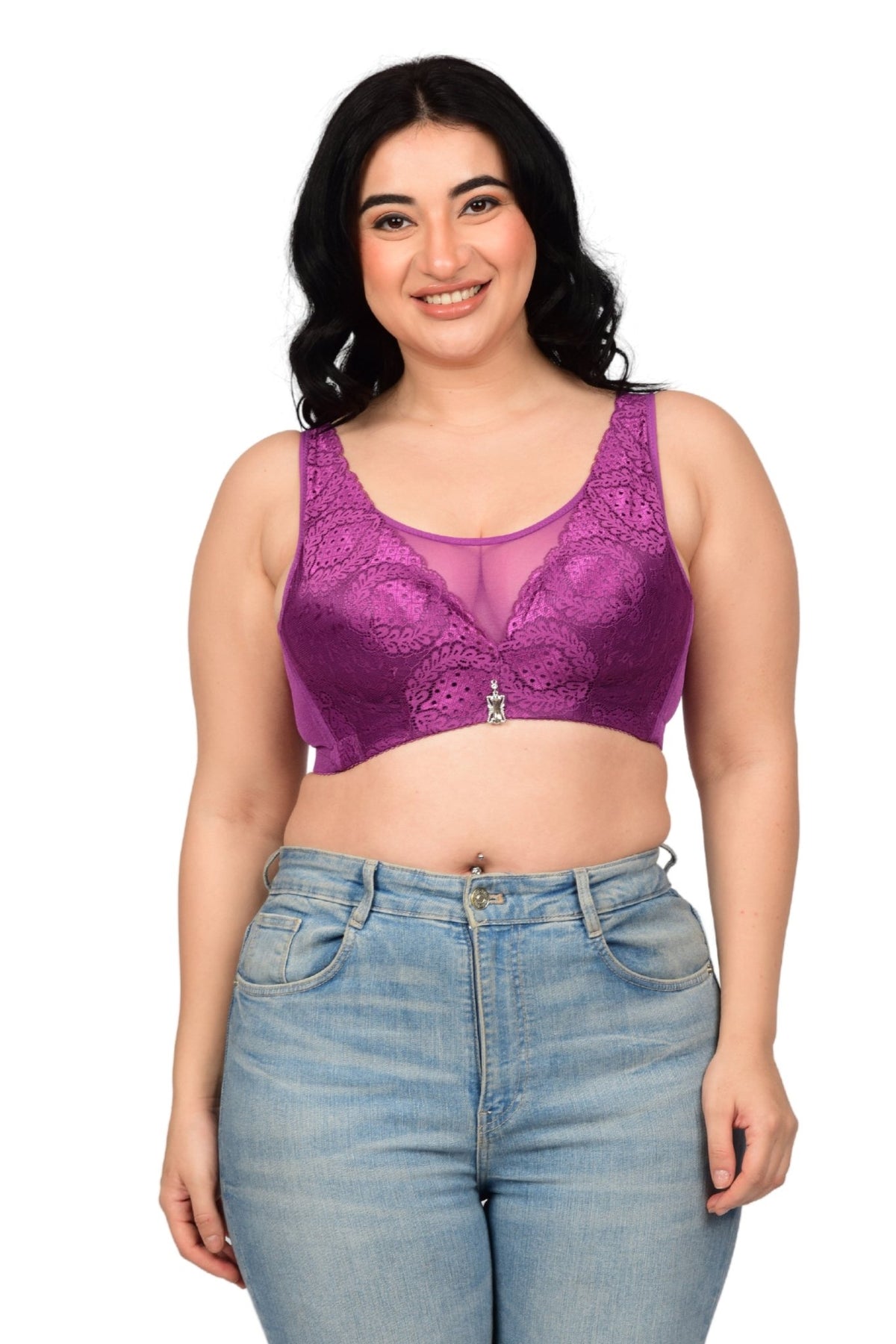 Bare Dezire Full Coverage Bralette Plus Size Padded Lace Bra for Women - Bare Dezire