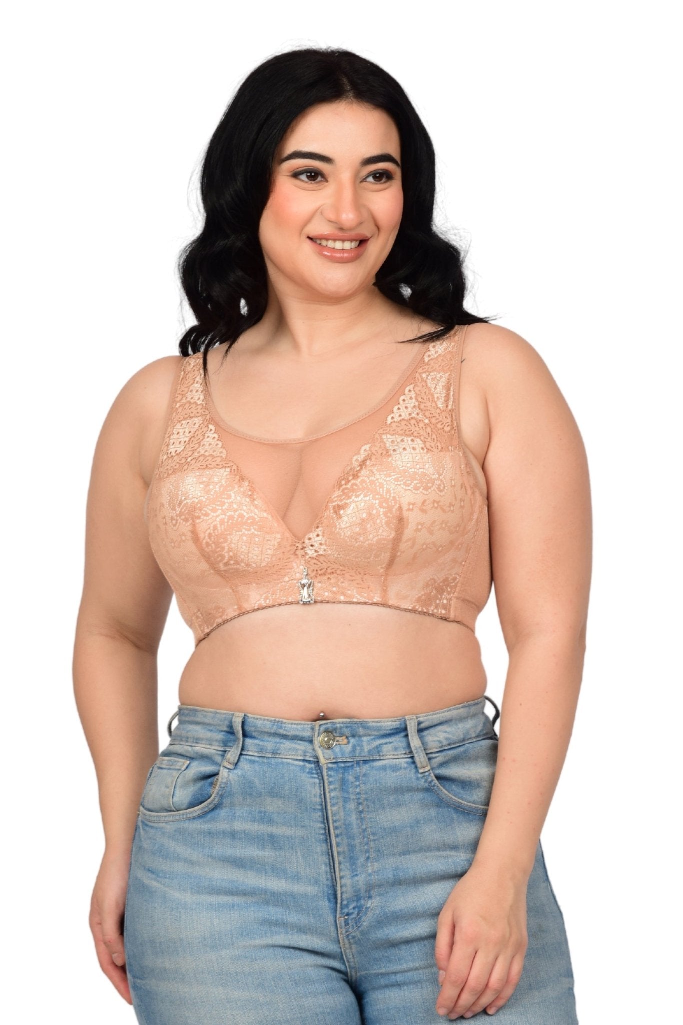 Bare Dezire Full Coverage Bralette Plus Size Padded Lace Bra for Women - Bare Dezire