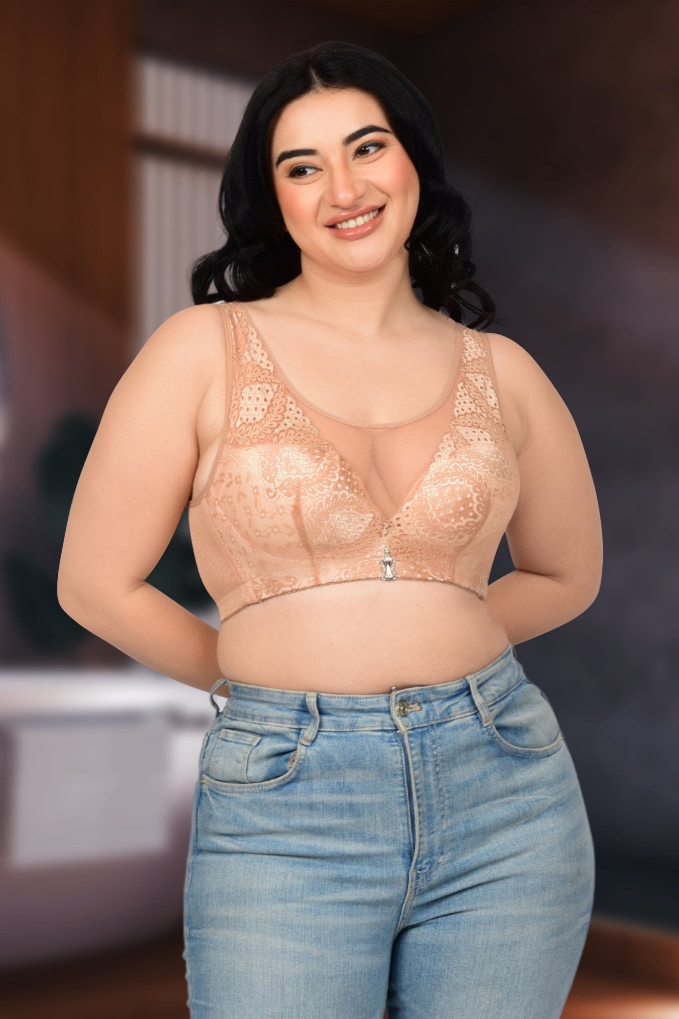 Bare Dezire Full Coverage Bralette Plus Size Padded Lace Bra for Women - Bare Dezire