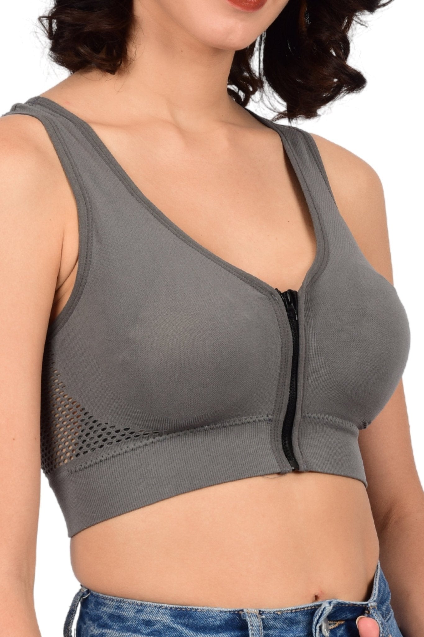 Bare Dezire High Impact Front Zip Cotton Padded Sports Bra for Women - Bare Dezire