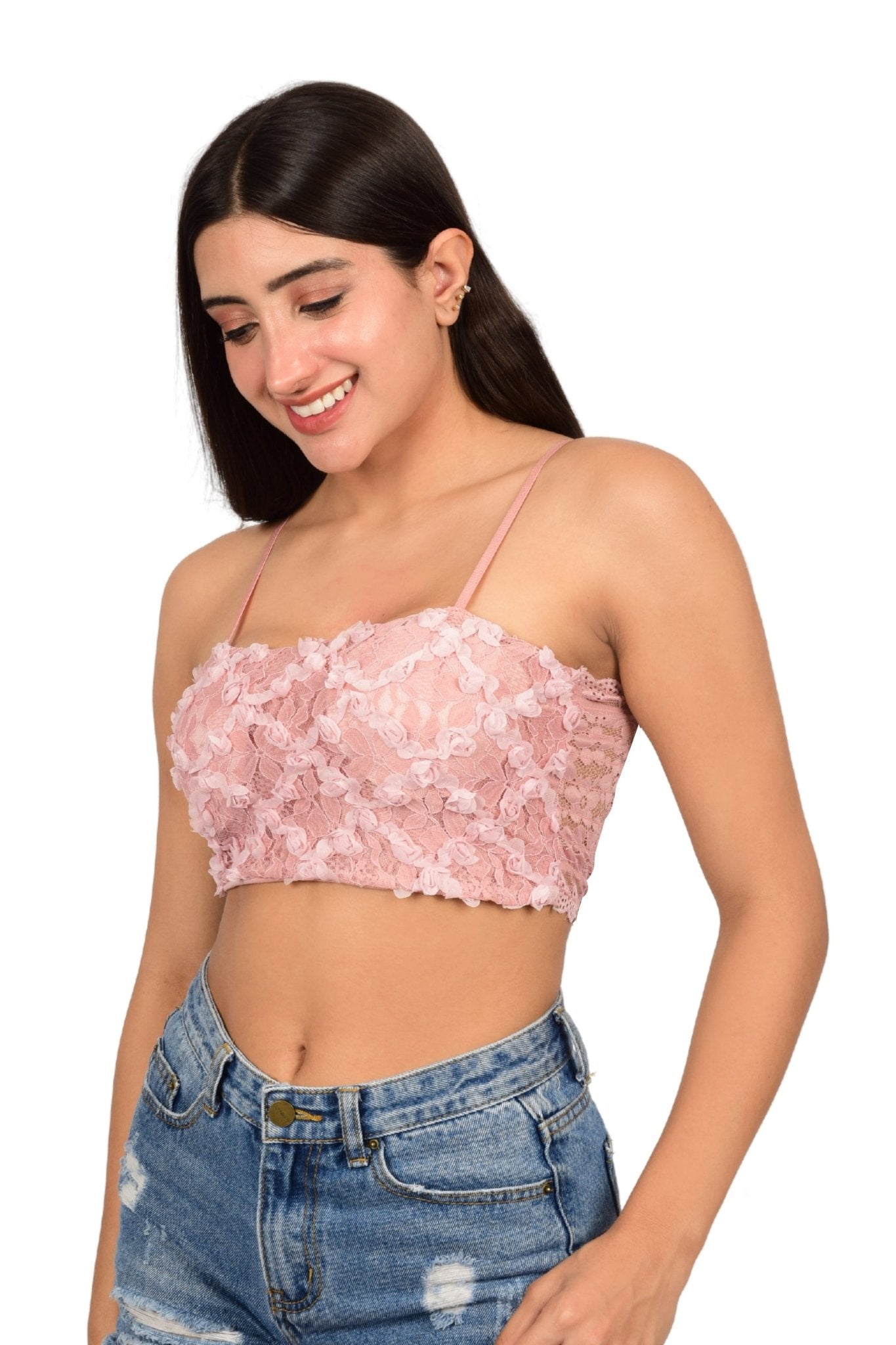 Bare Dezire Lightly Padded Floral Full Coverage Cami Top for Women - Bare Dezire