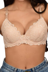 Bare Dezire Padded Demi Cup Coverage Pushup Bra for Women - Bare Dezire